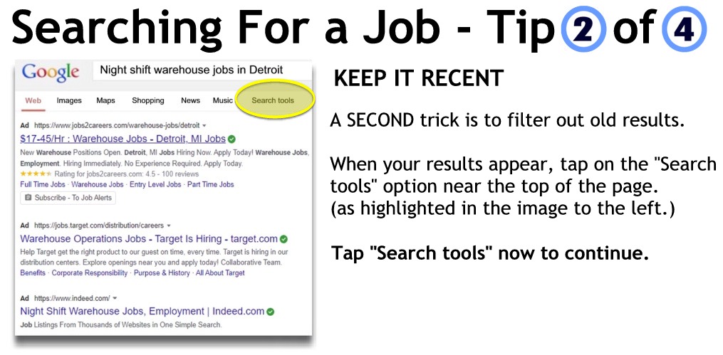 Searching - filter our old results with "search tools"