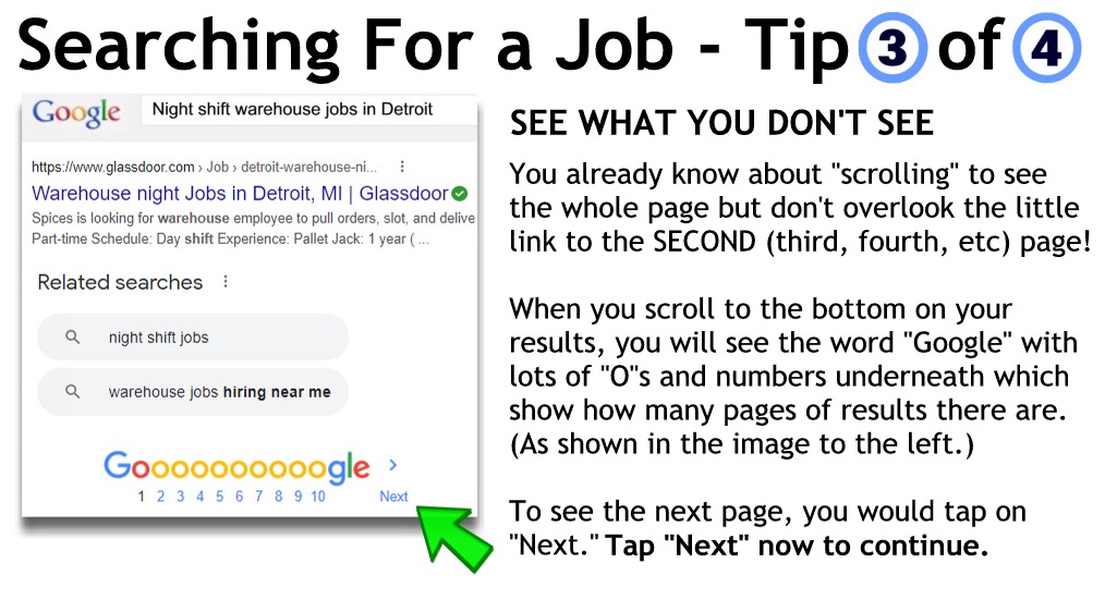 Searching - check for more pages of results at the bottom of the page