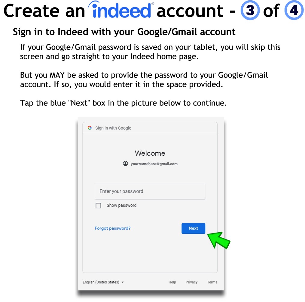 Create an Indeed account by logging in with your Google/Gmail account