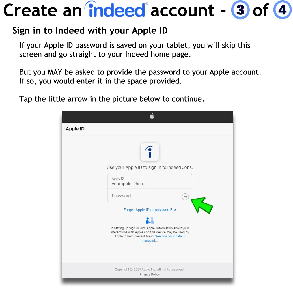Create an Indeed account by logging in with your Apple ID