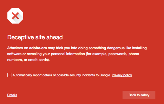 Image of a deceptive website warning