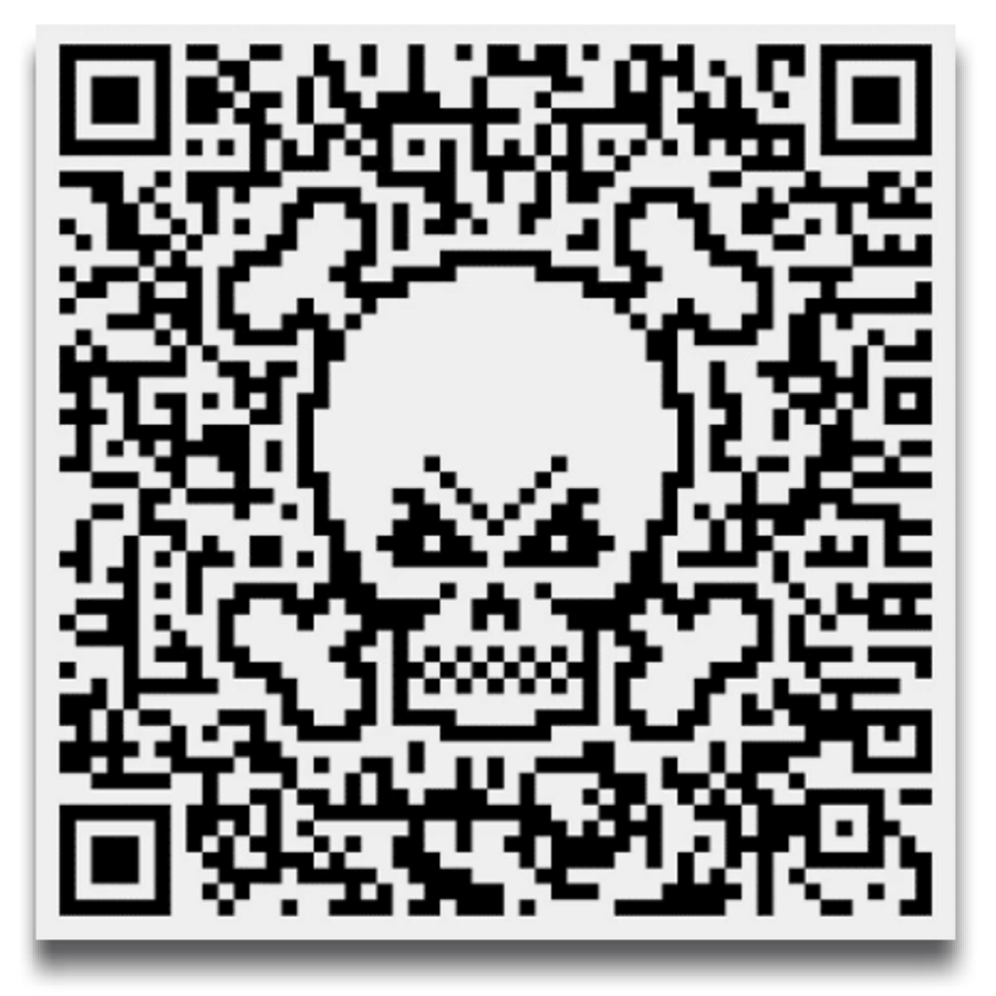 image of fake QR code with skull and crossbones