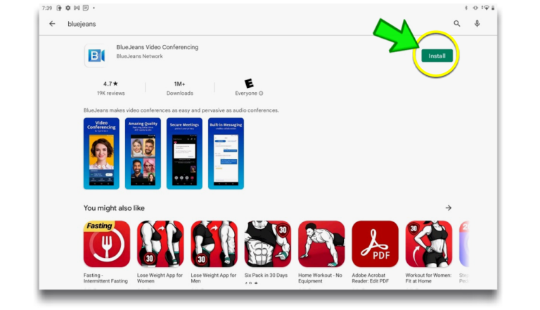 image of Google Play Store with Zoom Download Button Highlighted