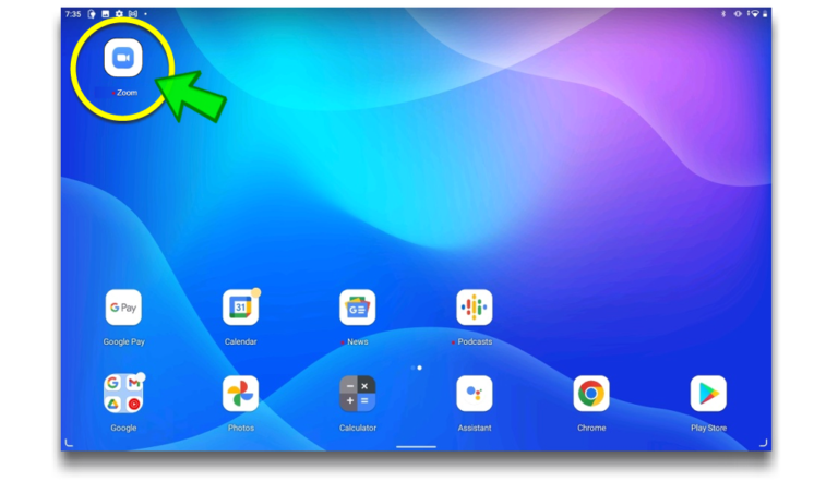 Image of Tablet Home Screen with Zoom Button Highlighted