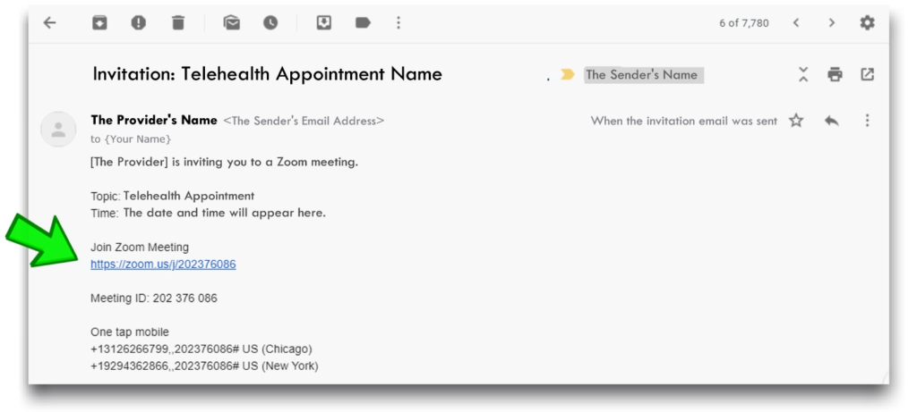 Sample telehealth appointment email image
