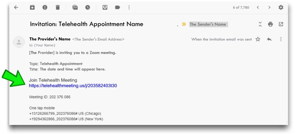 Sample telehealth appointment email notification image
