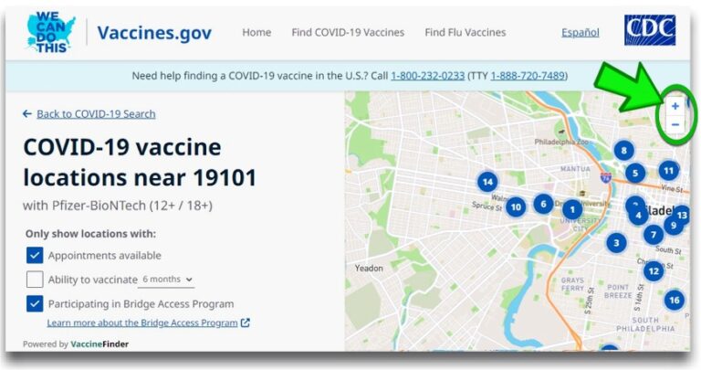 Vaccine Finder Form sample image with vaccine locations pinned